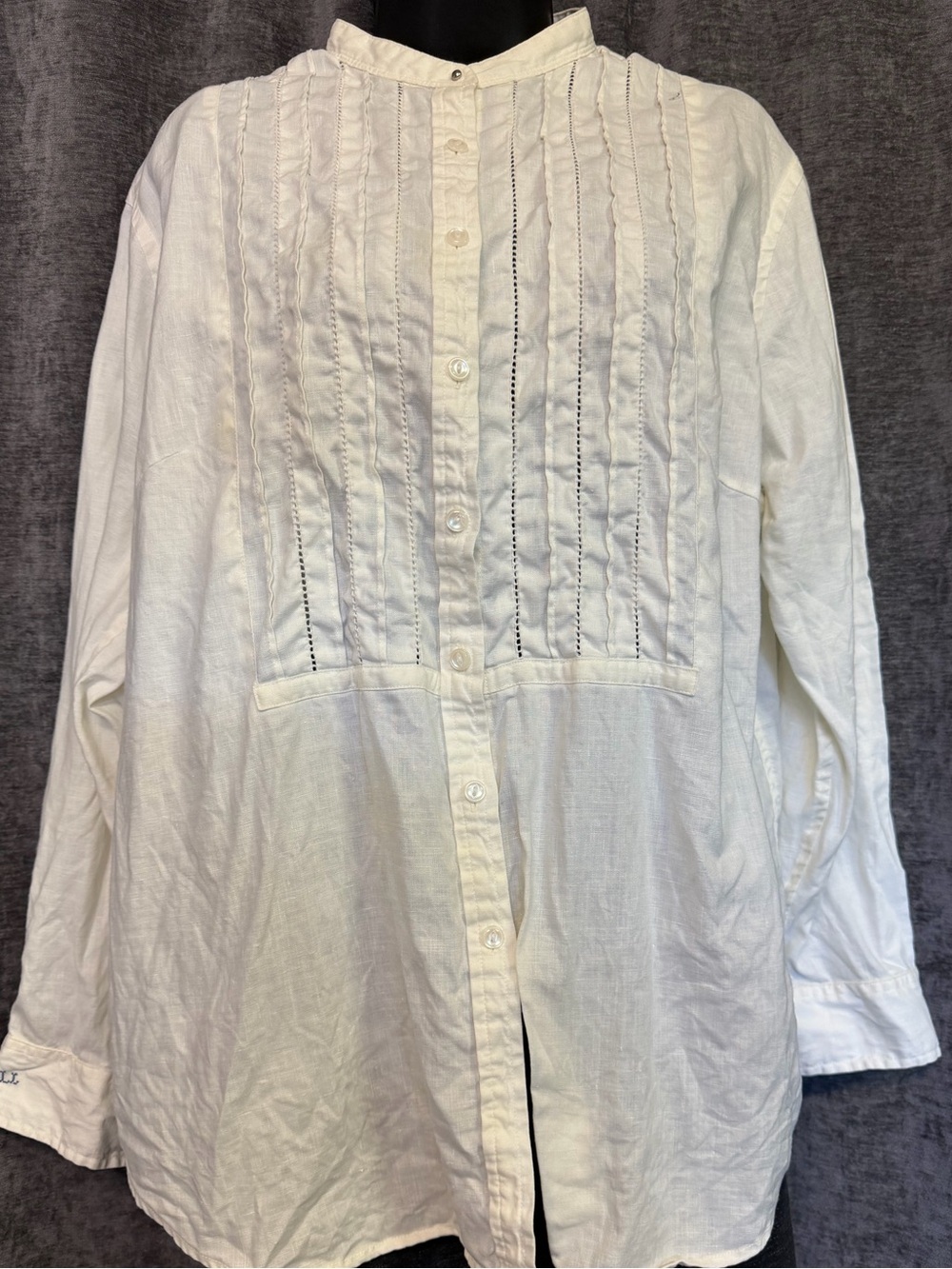 Vintage Lauren Ralph Lauren Women's Pin- tucked TUXEDO Shirt 100% Linen Size XL.
